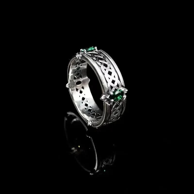 Anneau Celtique Pierre Verte AL19163-Silver