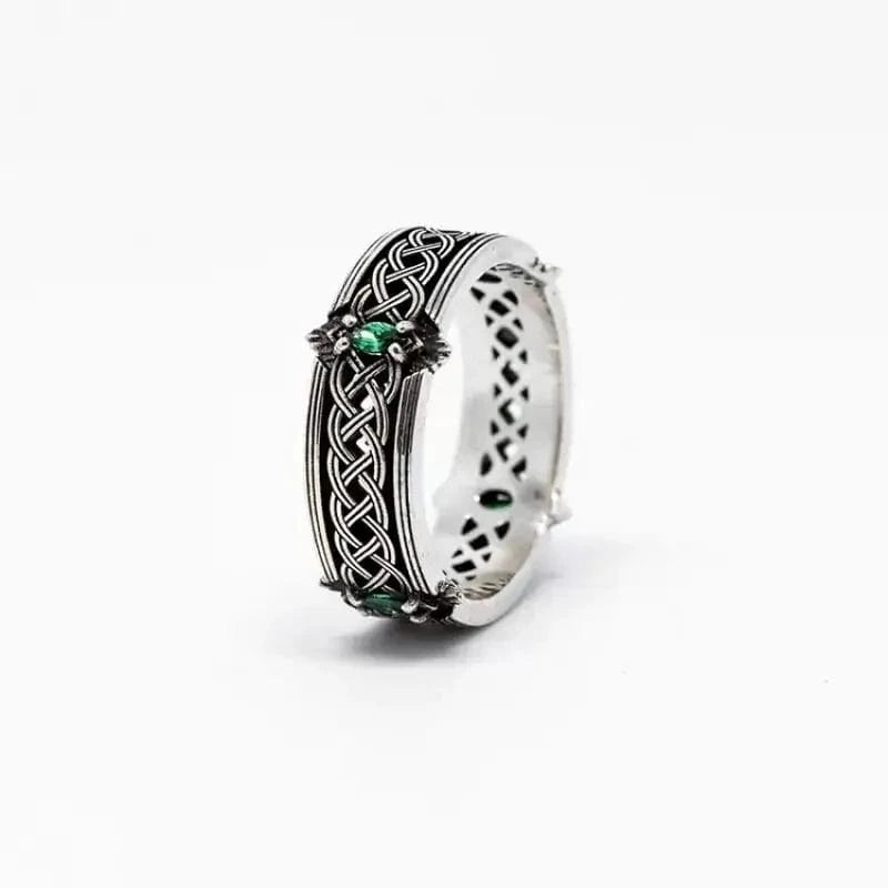 Anneau Celtique Pierre Verte AL19163-Silver