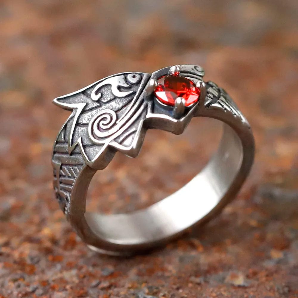 Bijou Dragon Hip Hop Bague Dragon Avec Pierre Rouge Style