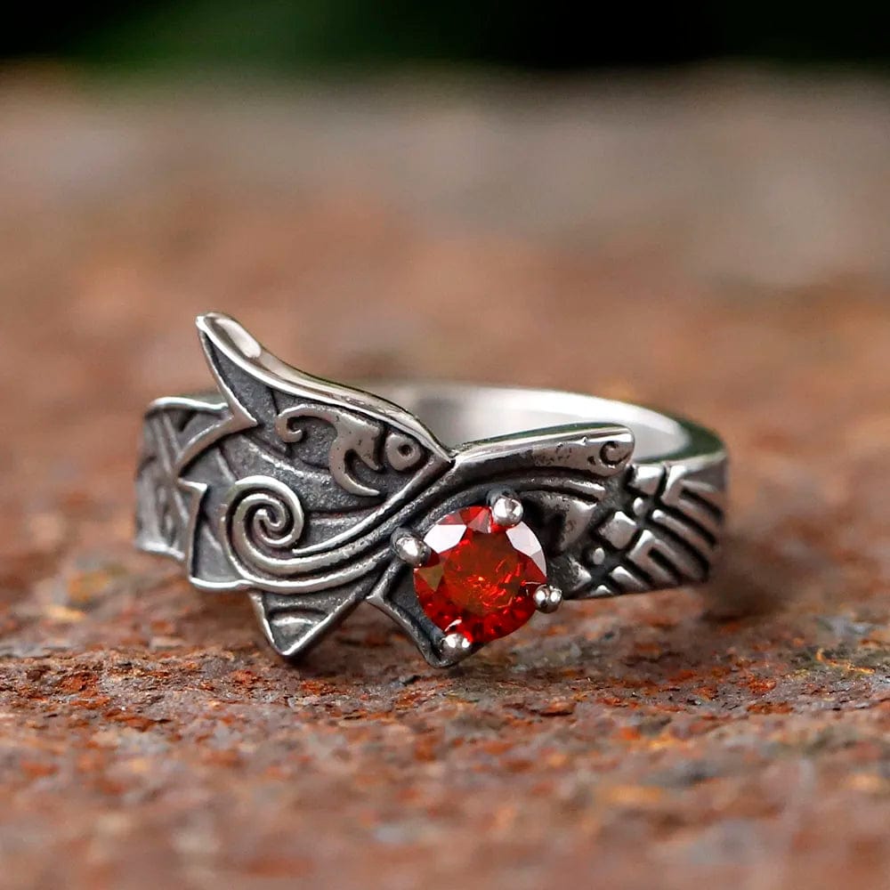 Bague Dragon Viking Pierre Rouge