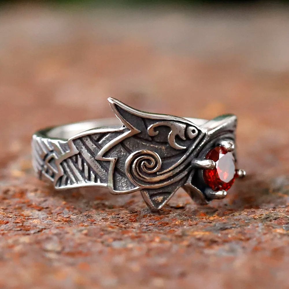 Bague Dragon Viking Pierre Rouge