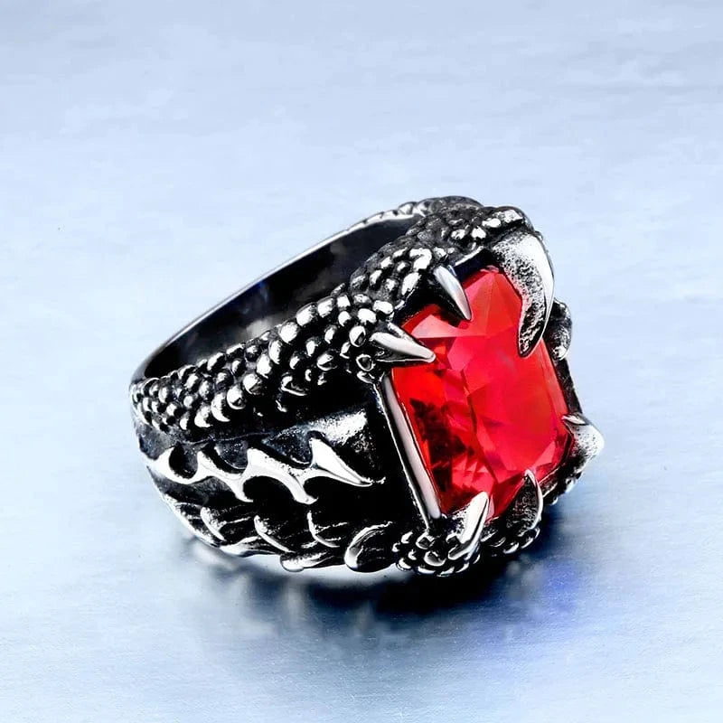 Bague Griffes de Dragon avec Pierre Carrée BR8-178-red / US SIZE / 7