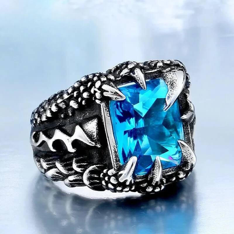 Bague Griffes de Dragon avec Pierre Carrée BR8-178-sky blue / US SIZE / 9