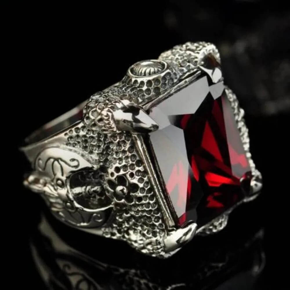 Bague Griffes de Dragon avec Pierre Rectangulaire