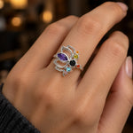 Bague Lotus Marquise Violette et Zircon Noir - Vignette | Médiéfan