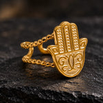 Bague Main de Fatima Ciselée à Double Anneau Perlé - Vignette | Médiéfan