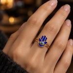 Bague Main de Fatima Émail Bleu et Œil Turc - Vignette | Médiéfan