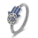 Bague Main de Fatima Pavée Bleue sur Anneau Torsadé - Vignette | Médiéfan