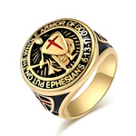 Bague templière croix pattée rouge « Armor of God » dorée - Vignette | Médiéfan