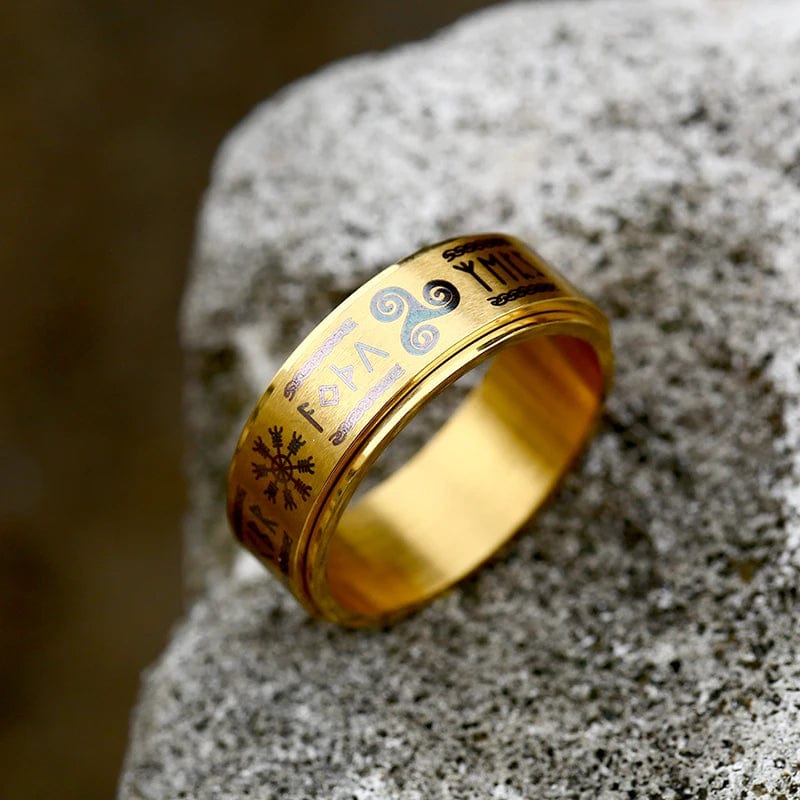 Bague Or Plaqué Croix Acier Inoxydable 8mm - Bague Homme Anti-Stress Idée Cadeau