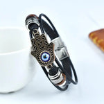 Bracelet Cuir Multirangs Main de Fatima et Œil - Vignette | Médiéfan