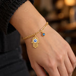 Bracelet Doré Main de Fatima et Breloque Œil Bleu - Vignette | Médiéfan