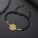 Bracelet Fleur de Vie sur Cordon Tressé et Perles Dorées - Vignette | Médiéfan