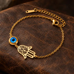Bracelet Main de Fatima Filigranée et Cabochon Bleu - Vignette | Médiéfan