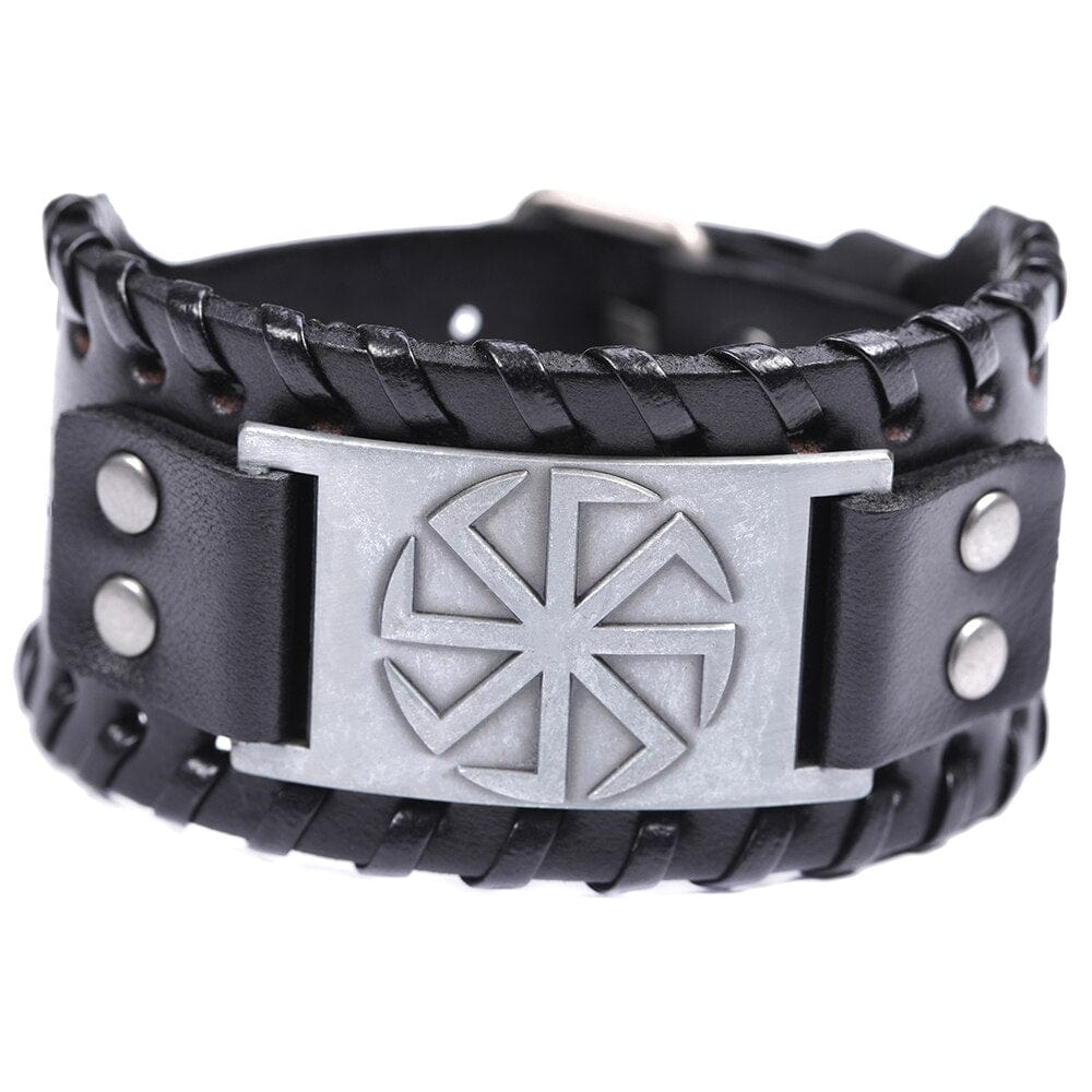 Bracelet Viking en Cuir Kolovrat Noir