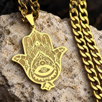 Collier Grande Main de Fatima Œil et Lotus Gravés - Vignette | Médiéfan