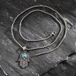 Collier Homme Main de Fatima Turquoise et Étoile de David - Vignette | Médiéfan