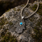 Collier Homme Main de Fatima Turquoise et Étoile de David - Vignette | Médiéfan