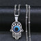 Collier Main de Fatima Ajourée Grand Œil Bleu Argenté