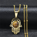 Collier Main de Fatima Ajourée Œil de Tigre - Vignette | Médiéfan