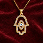 Collier Main de Fatima Dorée Pavée Œil Bleu - Vignette | Médiéfan