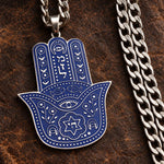 Collier Main de Fatima Émail Bleu Inscription Hébraïque - Vignette | Médiéfan