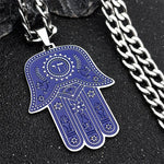 Collier Main de Fatima Émail Bleu Lettre Hébraïque et Étoile - Vignette | Médiéfan