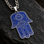 Collier Main de Fatima Émail Bleu Lettre Hébraïque et Étoile - Vignette | Médiéfan