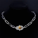 Collier Ras-de-Cou Maillons Main de Fatima Œil de Tigre - Vignette | Médiéfan