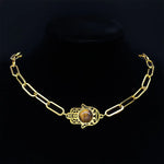 Collier Ras-de-Cou Maillons Main de Fatima Œil de Tigre - Vignette | Médiéfan