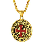 Collier templier pendentif médaillon croix rouge doré - Vignette | Médiéfan