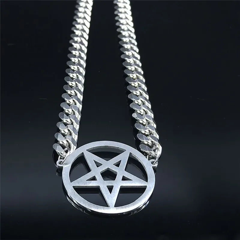 Collier Ras-du-Cou Pentagramme Inversé à Maille Cubaine