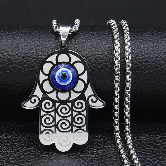 Collier Main de Fatima Spirales et Œil Bleu