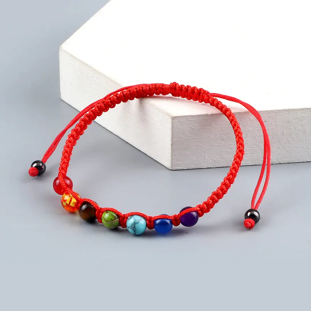 Bracelet Macramé Tressé 7 Perles de Chakras Rouge