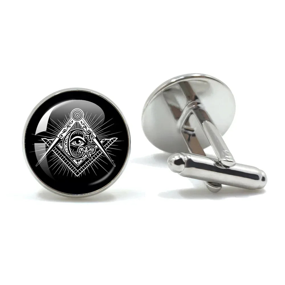 Vintage hommes manchette franc-maçon Illuminati templiers Logo maçon maçonnique verre gemme boutons de manchette costume boutons de manchette hommes chemise accessoires 12