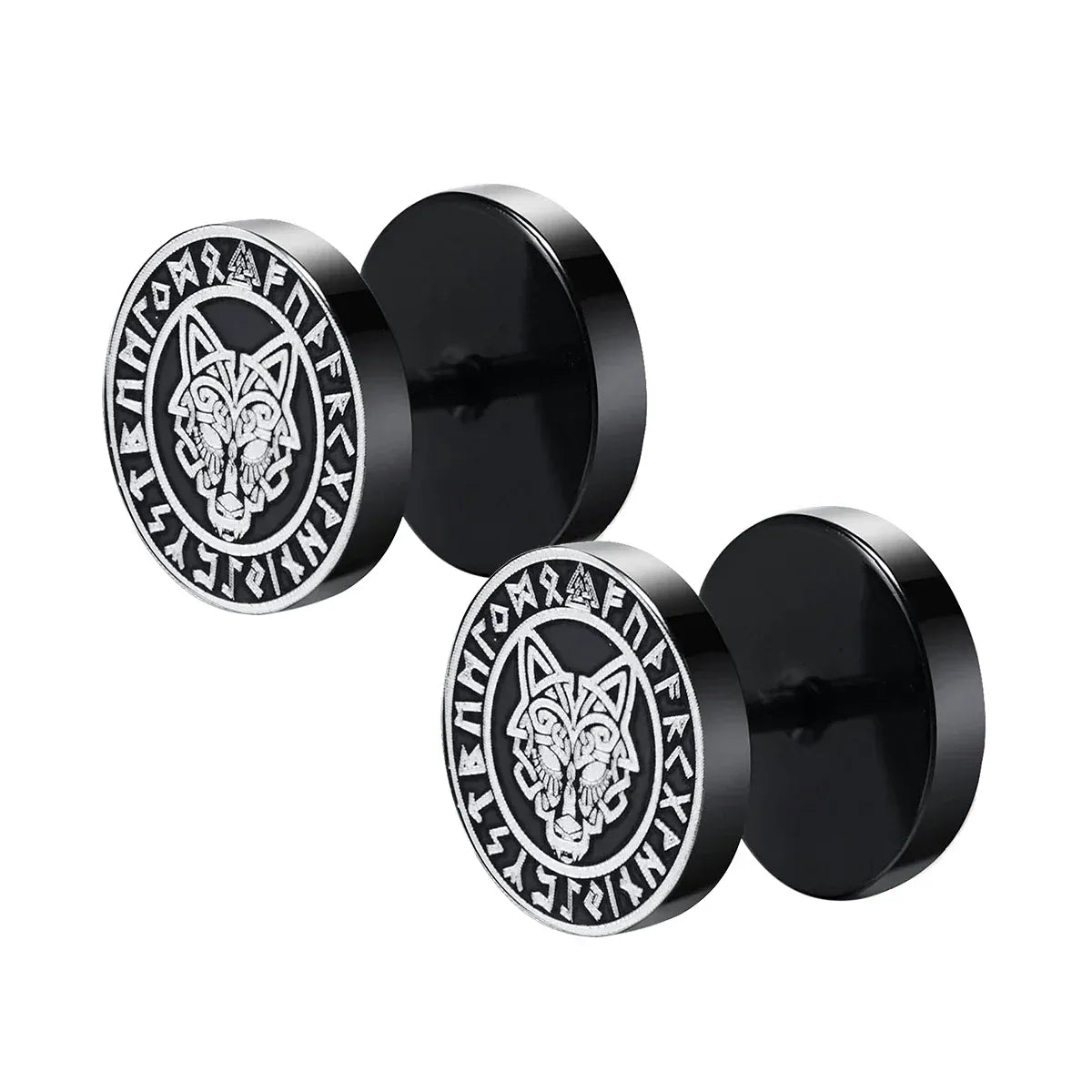 Faux Plugs Loup Nordique — boucles d'oreilles viking en acier, Médiéfan