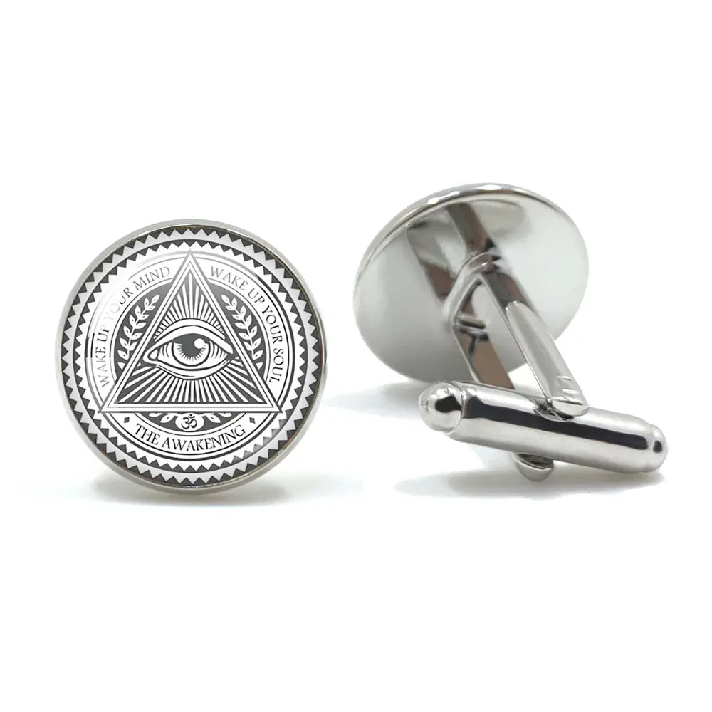 Vintage hommes manchette franc-maçon Illuminati templiers Logo maçon maçonnique verre gemme boutons de manchette costume boutons de manchette hommes chemise accessoires 14