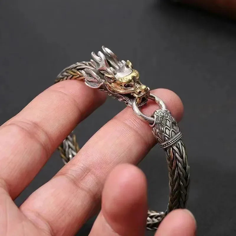 Bracelet Dragon Dominateur pour Homme, Bijoux de Style Ethnique, Rétro, Or, Argent, Collision, Cadeau pour Petit Ami