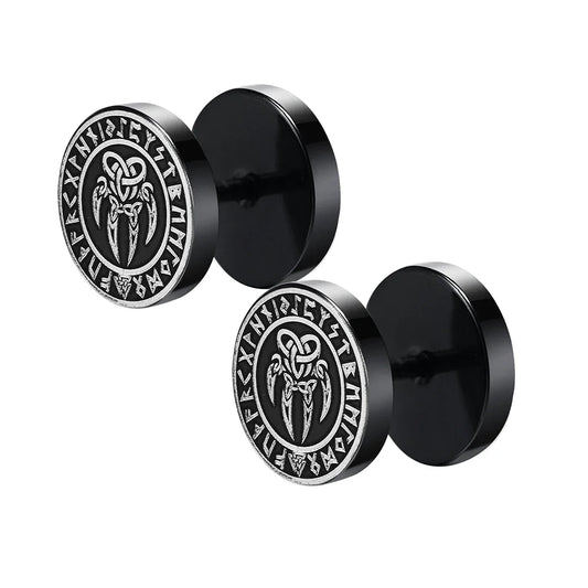 Faux Plugs Hugin & Munin — boucles d'oreilles viking en acier, Médiéfan