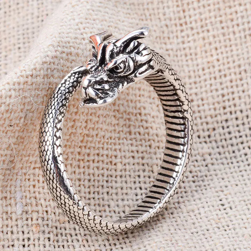 Bague rétro en argent thaïlandais pour femme, dragon chinois, bijoux à la main, accessoires féminins, ne se fanent jamais, personnalité 925 Sterling Silver / redimensionnable