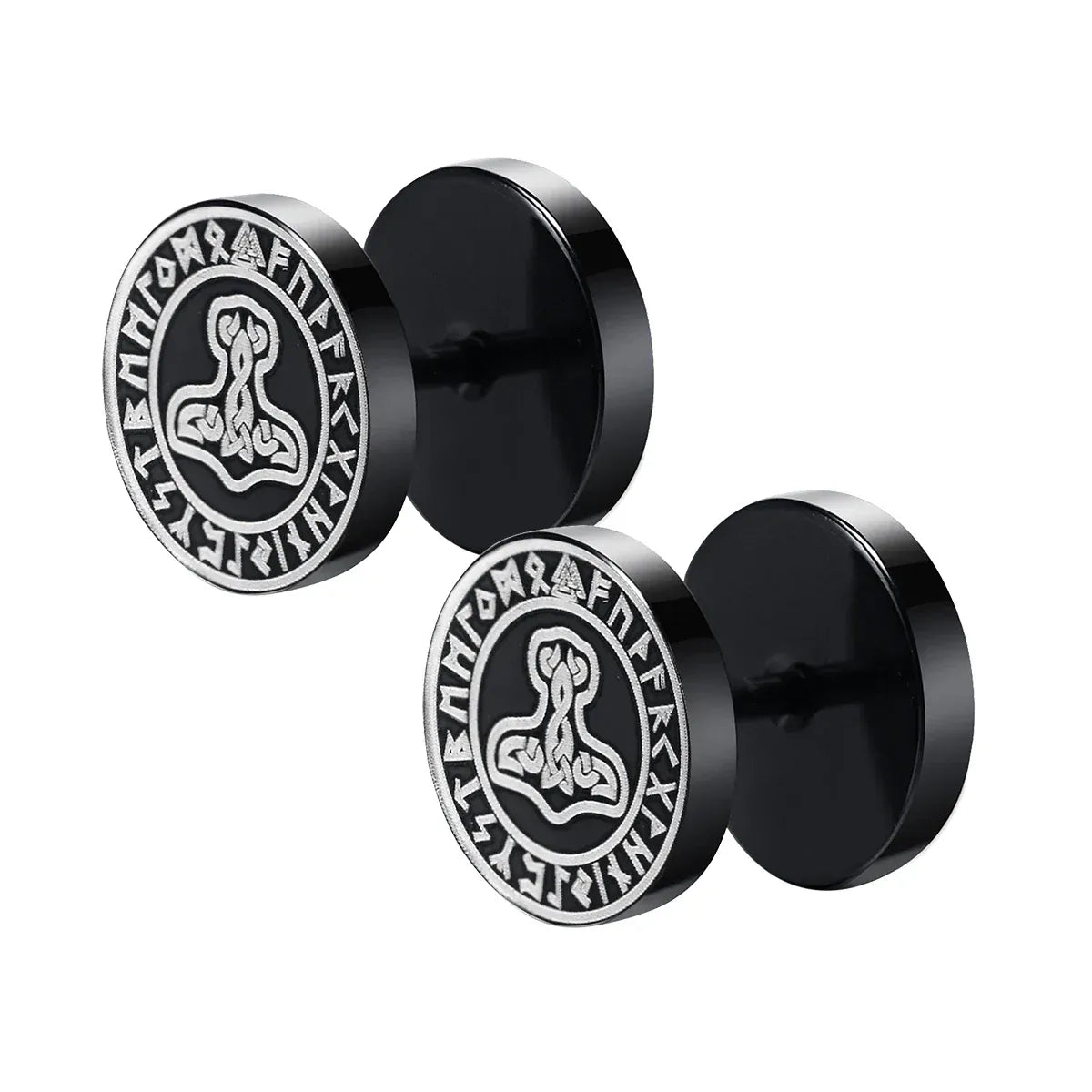 Faux Plugs Mjölnir Noir — boucles d'oreilles viking en acier, Médiéfan
