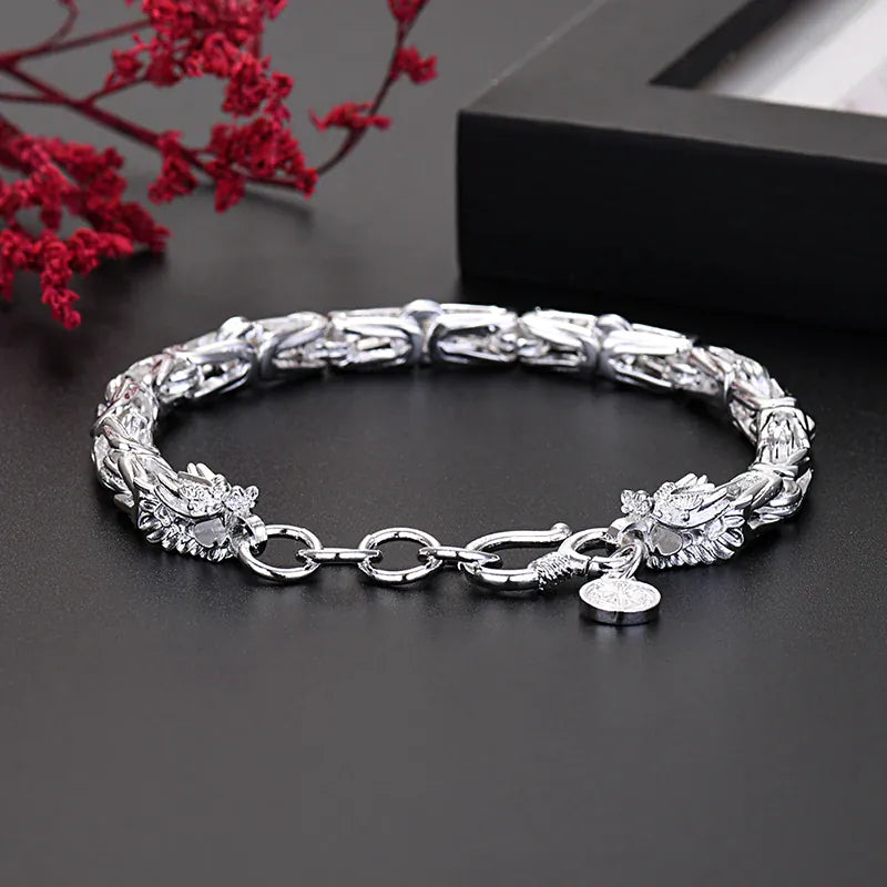 Bracelets de luxe en argent Sterling 925 pour hommes, chaîne tête de dragon originale, bijoux à la mode, cadeaux de fête de mariage et de vacances 20cm 8inches