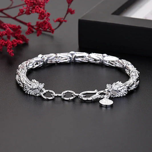 Bracelets de luxe en argent Sterling 925 pour hommes, chaîne tête de dragon originale, bijoux à la mode, cadeaux de fête de mariage et de vacances 20cm 8inches