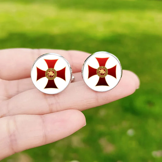 Boutons de manchette templiers croix pattée rouge