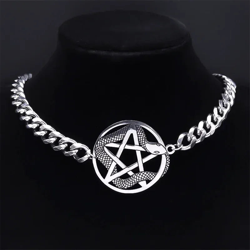 Collier Ras-du-Cou Pentacle au Serpent