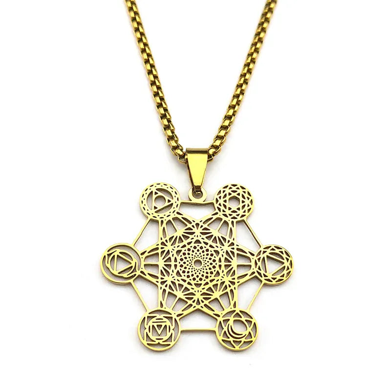 Collier Cube de Métatron aux Symboles des Chakras