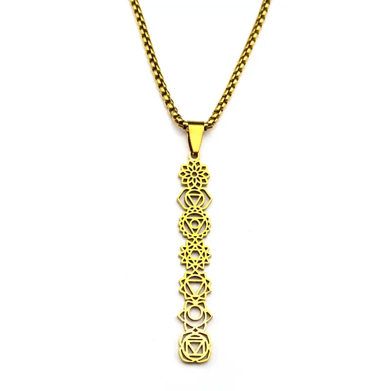 Collier Colonne des 7 Chakras Ajourés