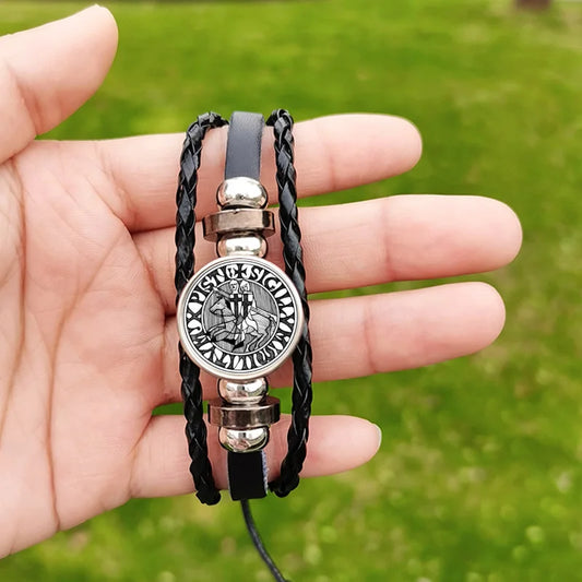 Bracelet templier cuir sceau des cavaliers