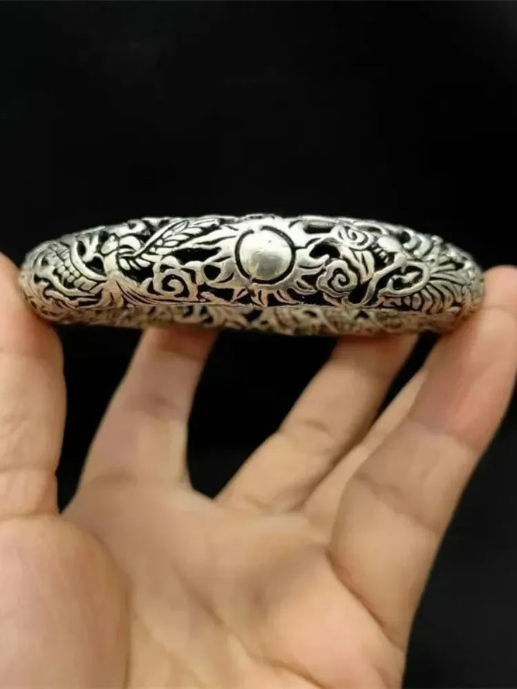 Mai Chuang/sculpté à la main/ciseau vieille argent tibétain creux sculpté Dragon Phoenix Bracelets exquis Bracelets hommes et femmes cadeau one