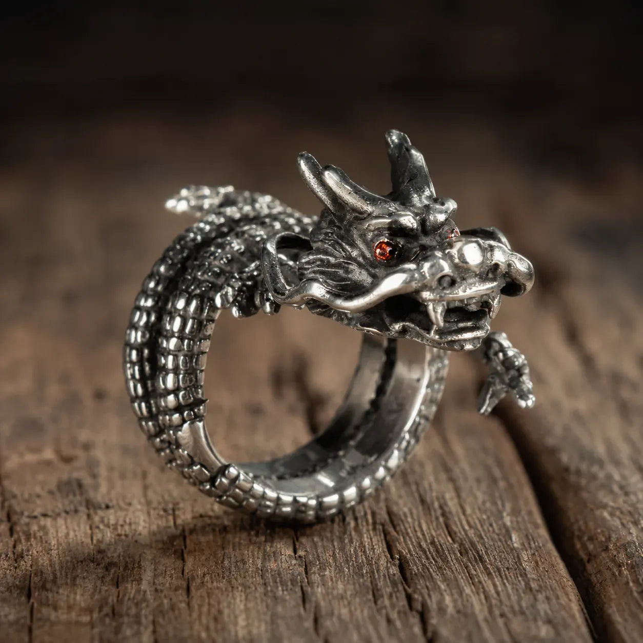 Anneau Dragon Asiatique Argenté / Ajustable